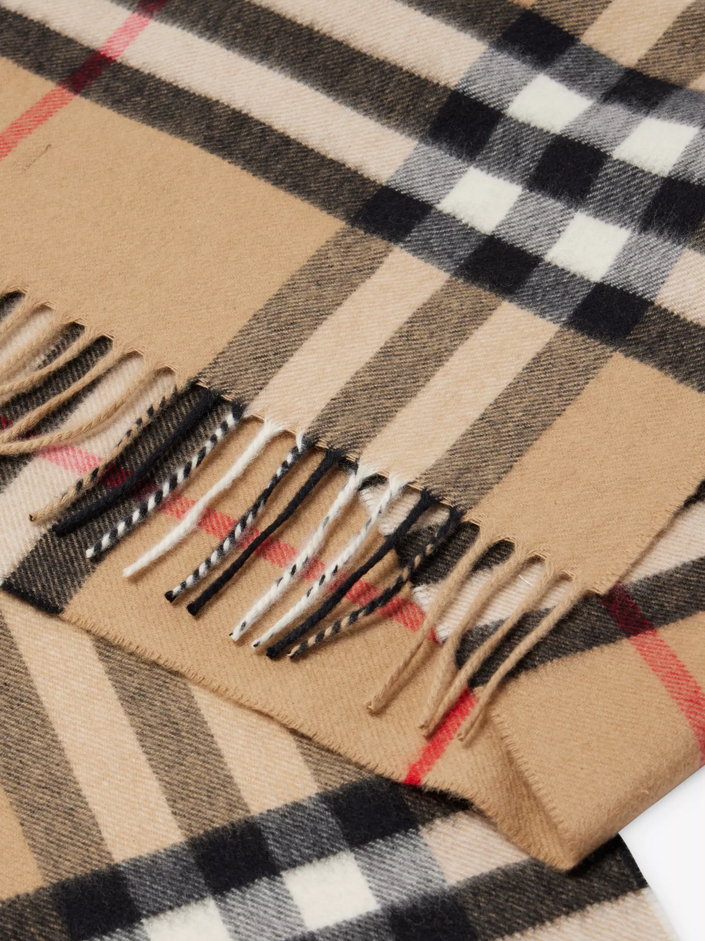 Burberry Giant Checked Fringed Cashmere Sjaal in Beige