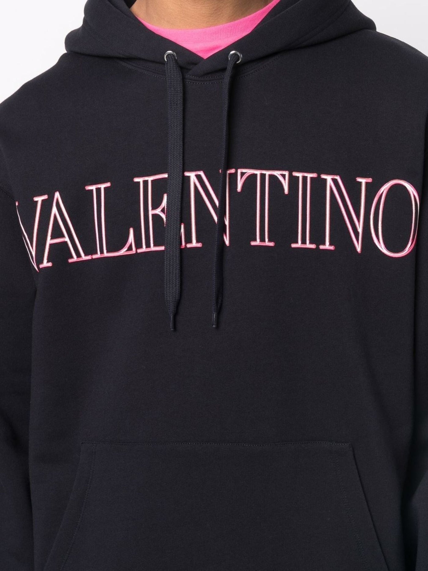 Valentino Neon Universe roze omtrek bedrukt logo hoodie in zwart