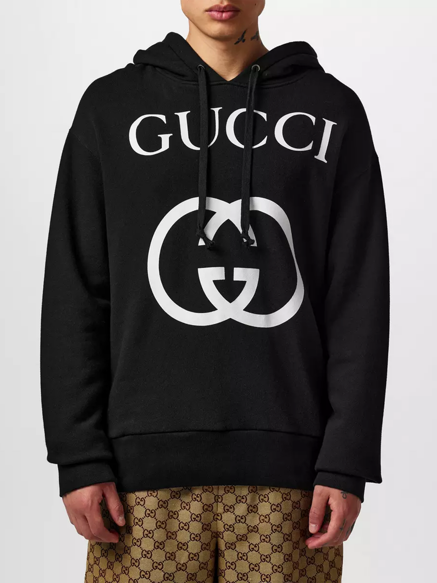 Gucci Interlocking GG Logo bedrukte hoodie in zwart