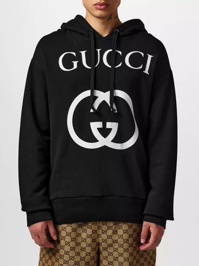 Gucci Interlocking GG Logo bedrukte hoodie in zwart